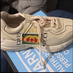 Gucci Beige Sneakers with Iconic Logo